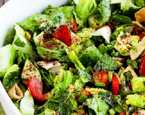 Green veggie salad with homemade dressing