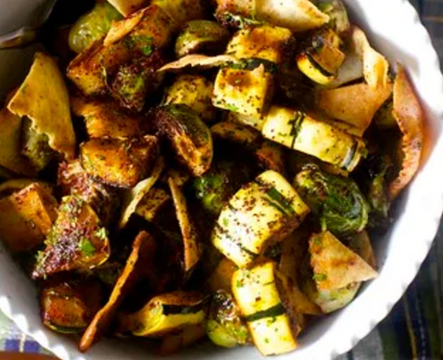 Roasted Butternut and Brussels Sprouts with sumac dressing - Vegan/GF