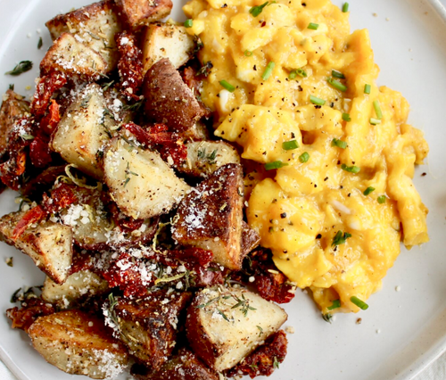Parmesan potatoes and scallion eggs