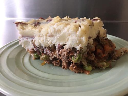 Lentil Shepard’s pie with apple  cake